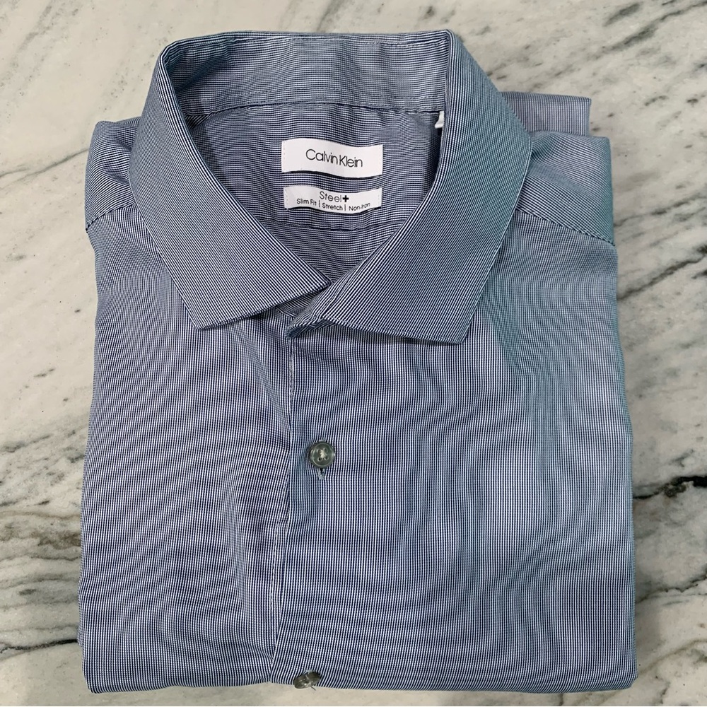 Calvin Klein Men’s Button Up Steel+‎ Slim Fit Stretch Non-Iron Men’s XL